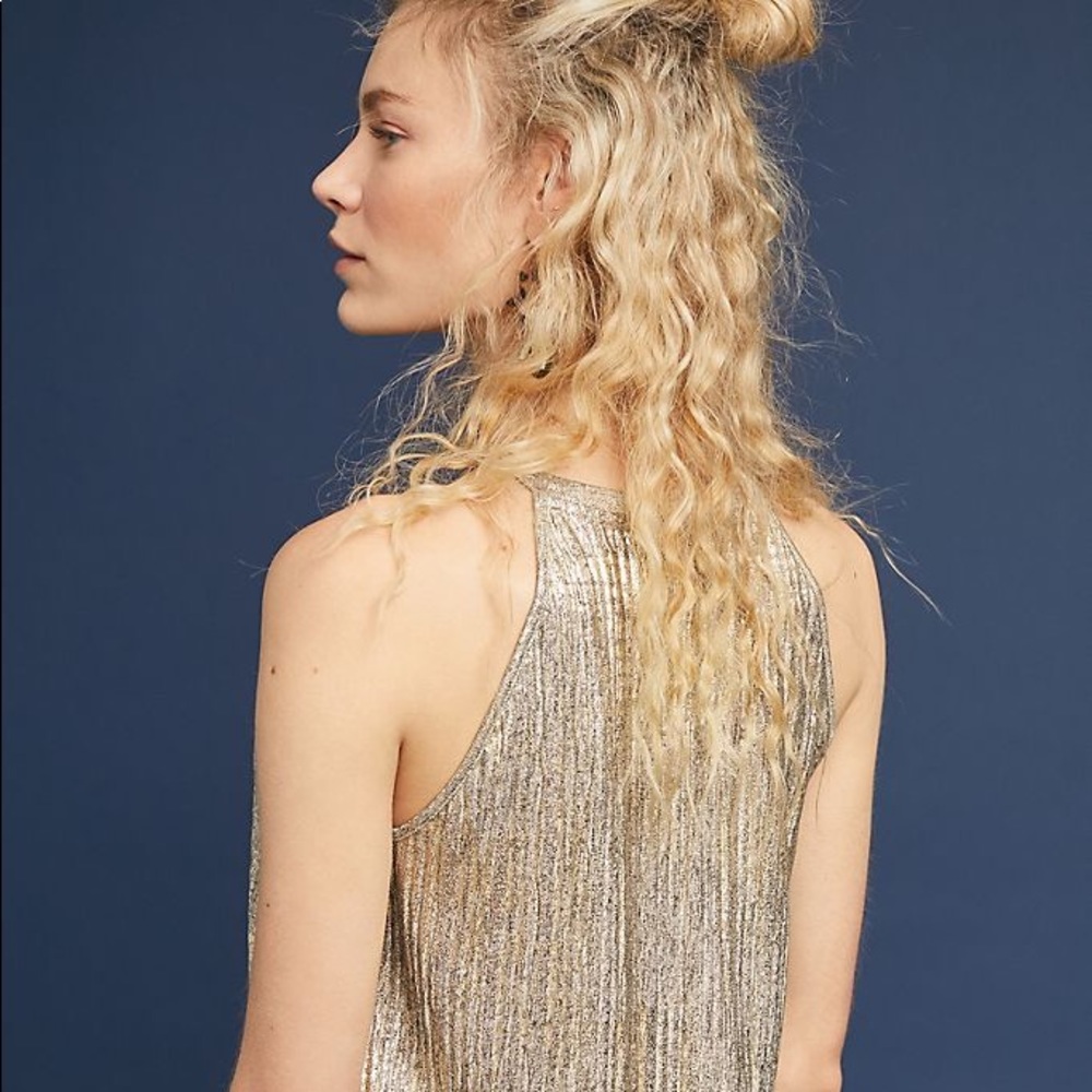 Maeve Metallic Gold Pleated Halter Tank Top - Picture 2 of 2